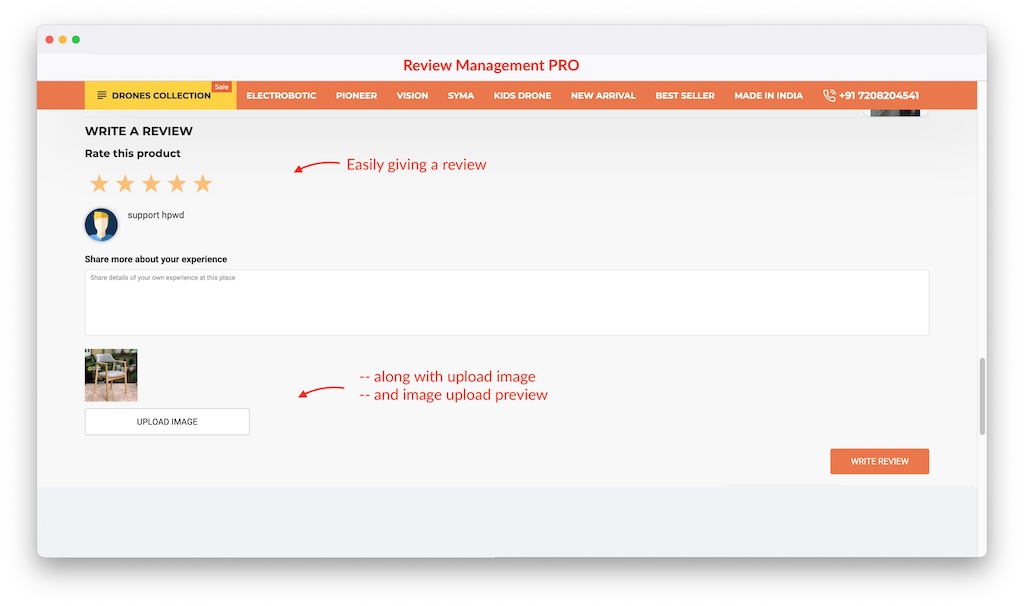 customer giving review along with image upload on opencart product page